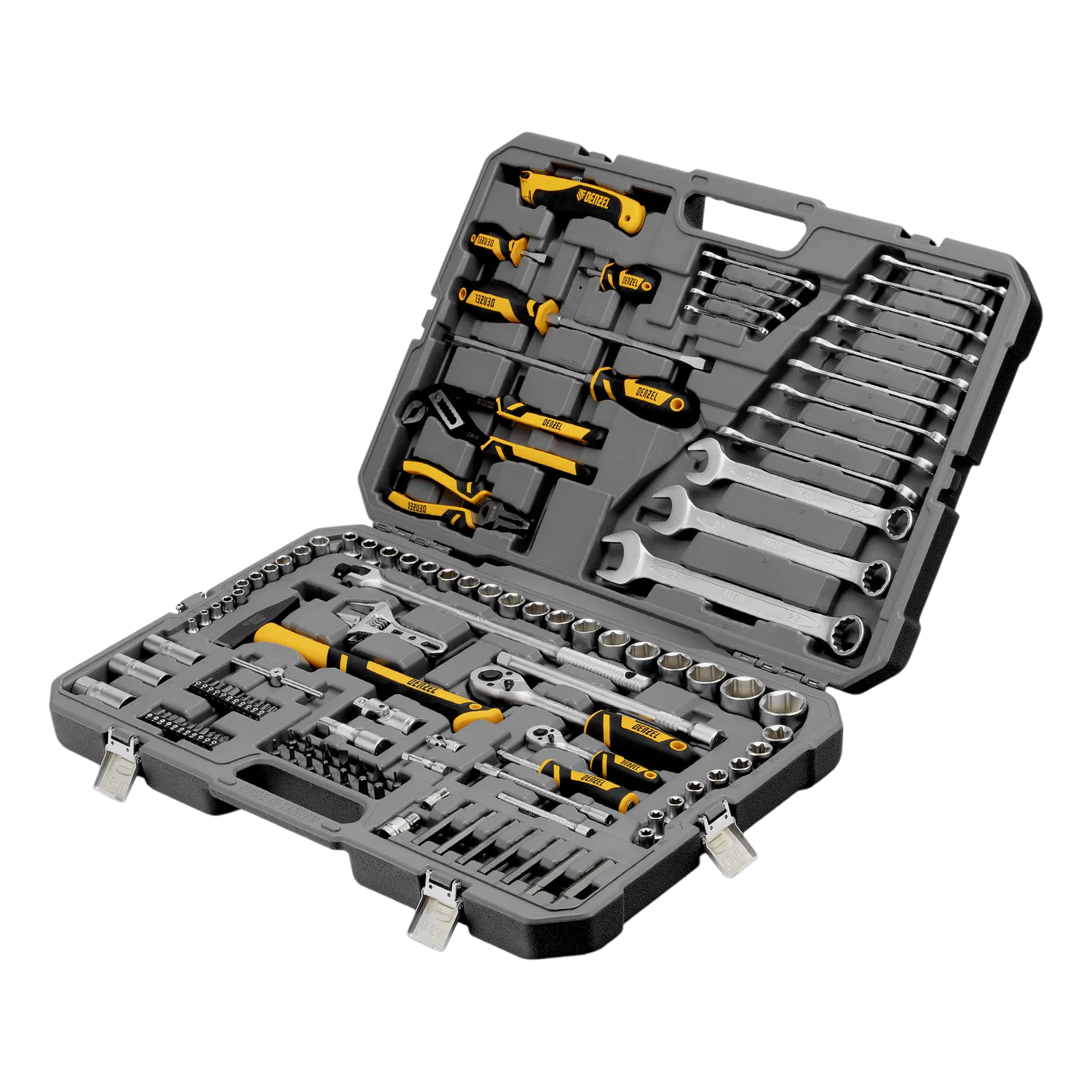 15804 Набор инструментов DENZEL 1/2", 1/4", CrV, S2, пластиковый кейс, 122 предмета DENZEL