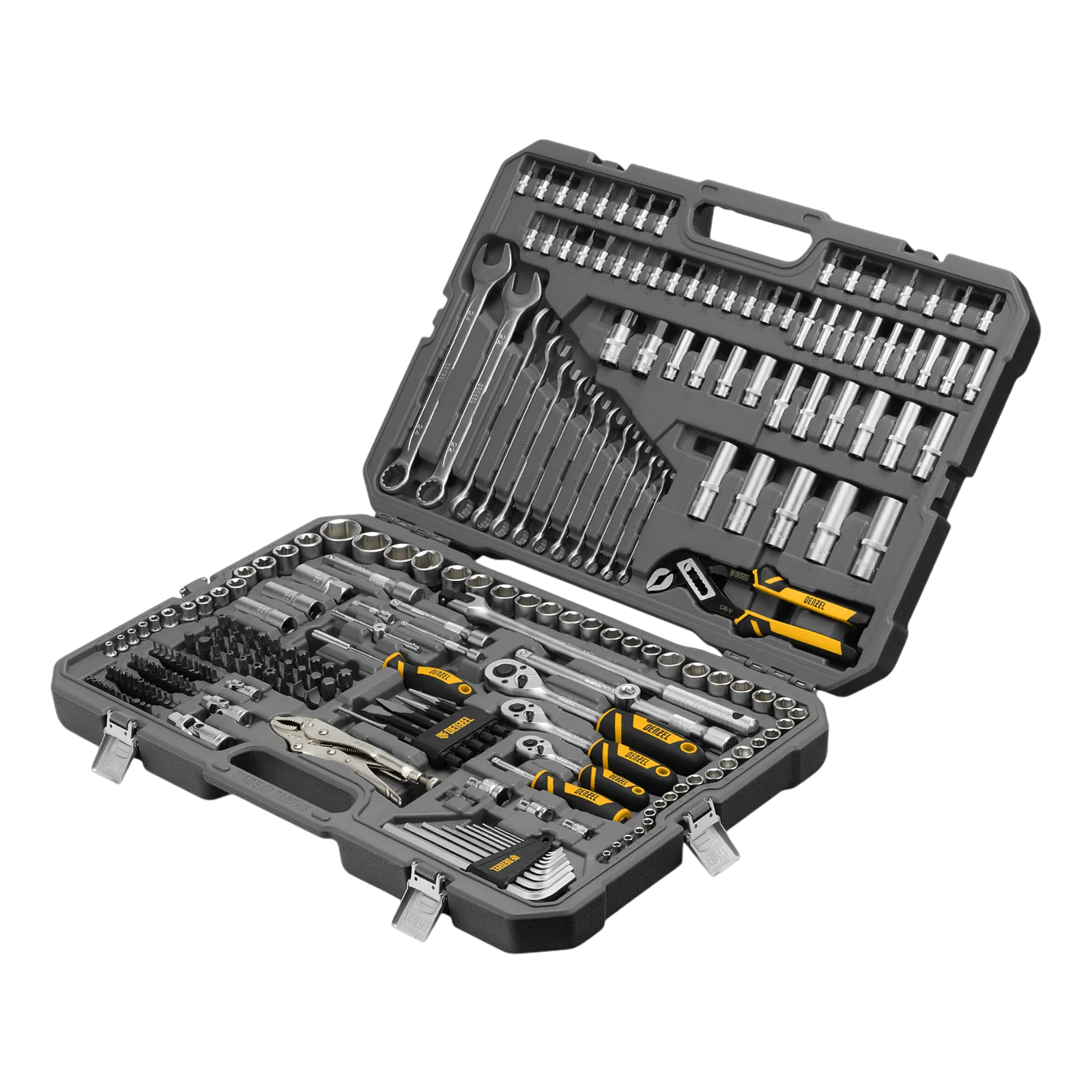 15808 Набор инструментов DENZEL 1/2", 3/8", 1/4", CrV, S2, пластиковый кейс, 232 предмета DENZEL
