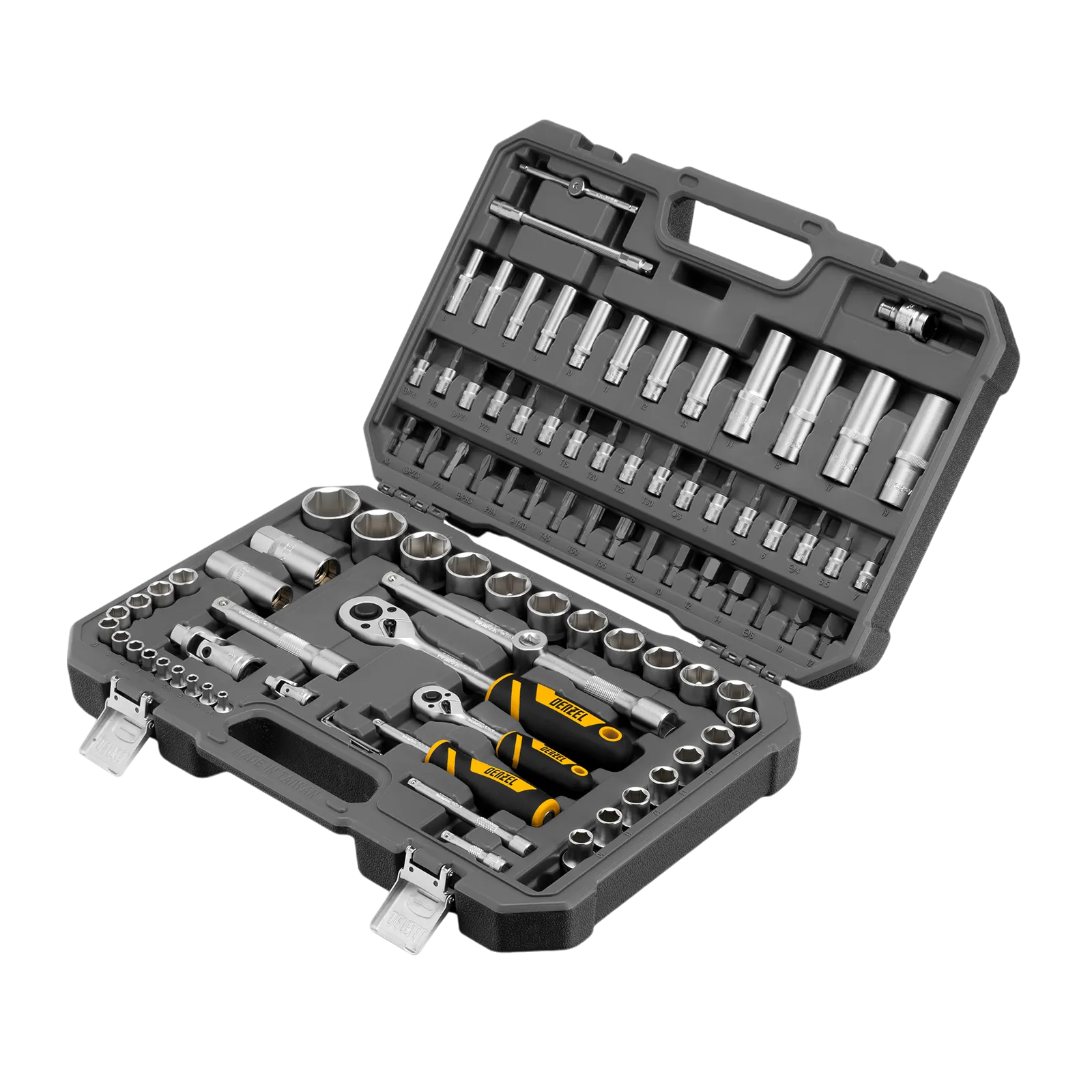 15813 Набор инструментов DENZEL 1/2", 1/4", CrV, S2, пластиковый кейс, 94 предмета DENZEL