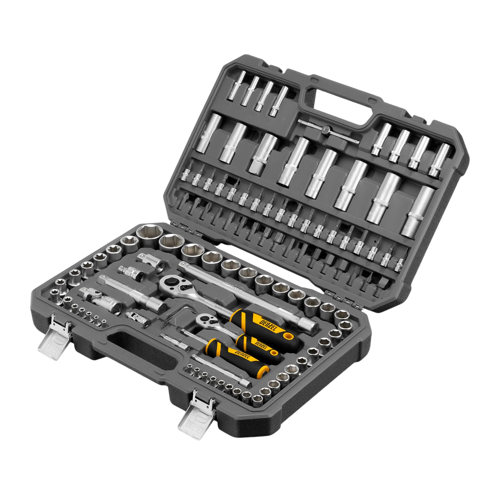 15814 Набор инструментов DENZEL 1/2", 1/4", CrV, S2, пластиковый кейс, 109 предметов DENZEL