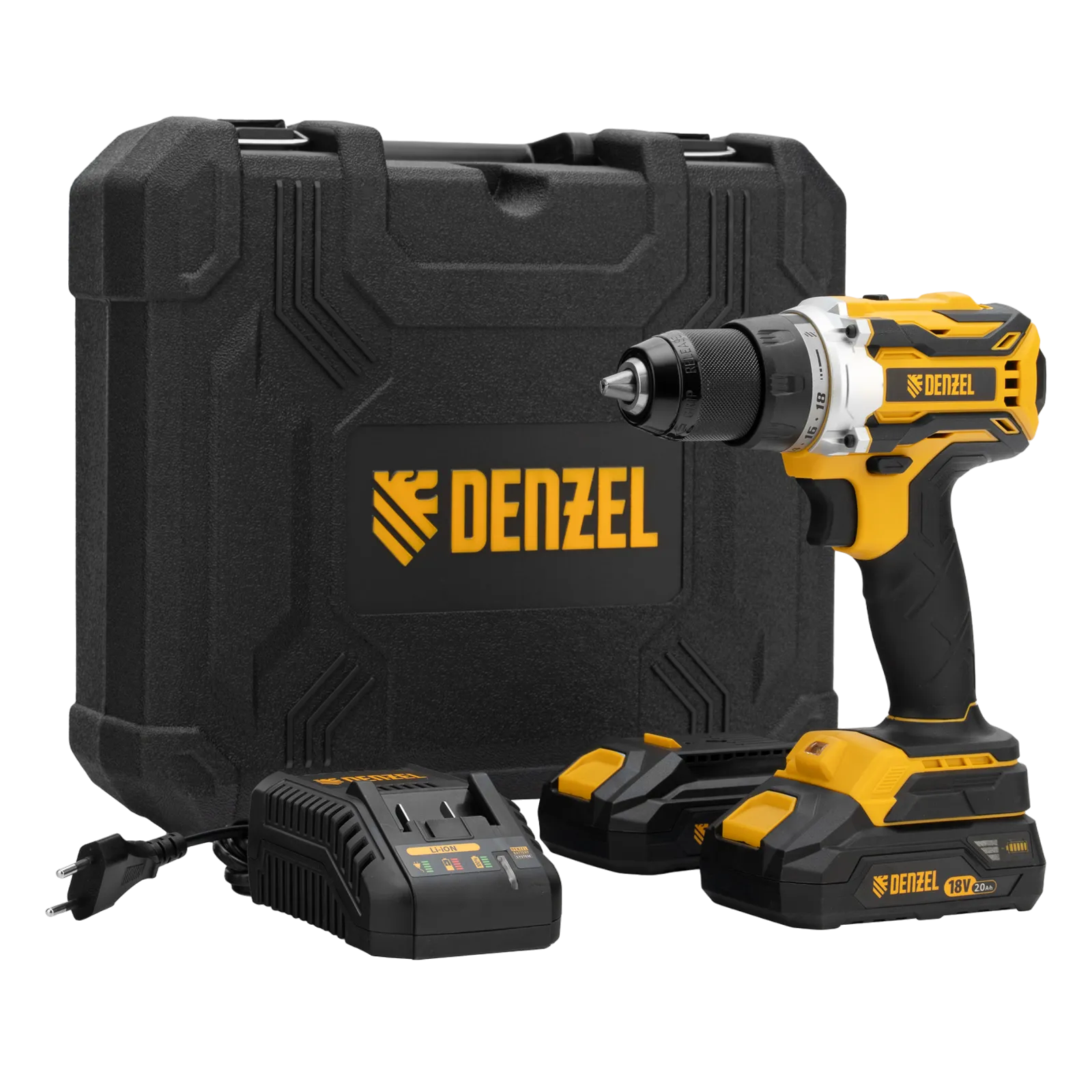 26140 Дрель-шуруповерт аккумуляторная, бесщет. DENZEL BLDL-18-02 Li-Ion, 18 В DENZEL