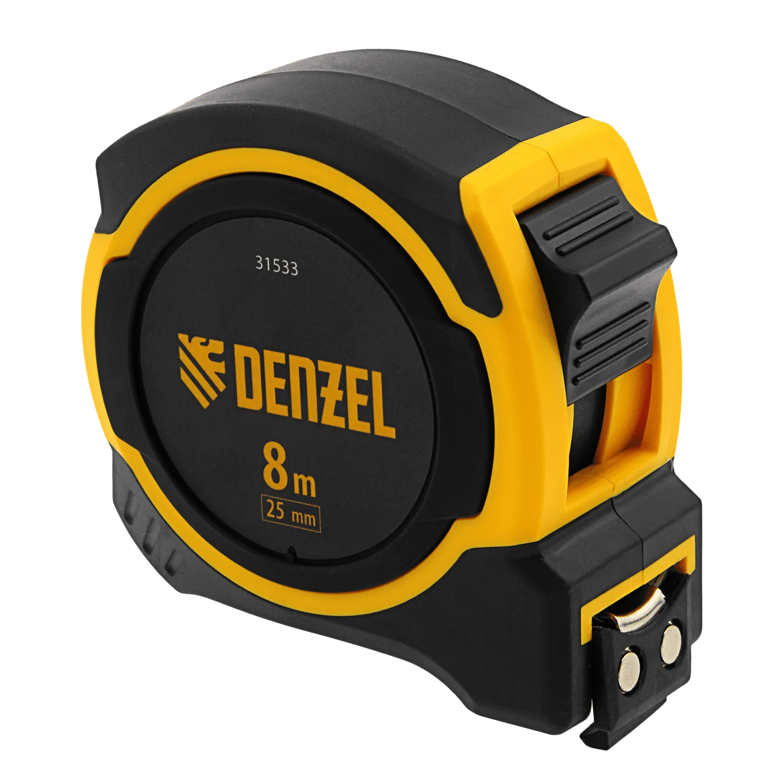 31533 Рулетка DENZEL 8м х 25мм, двухкомп. корпус, магнитный обрезиненный зацеп DENZEL
