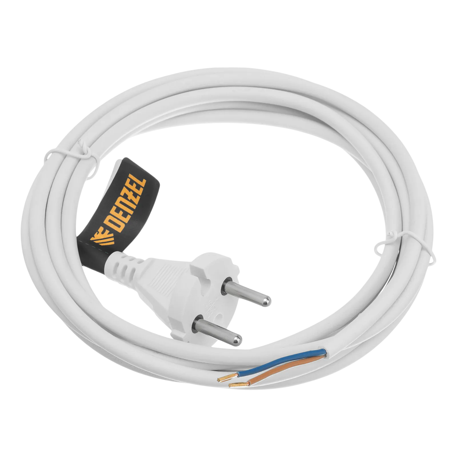 37664 Шнур сетевой Energy Series DENZEL, ПВС, 3 м, 2 x 1 мм, с неразборной вилкой, белый DENZEL