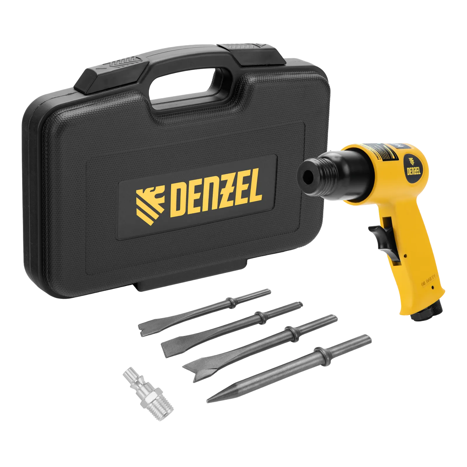 57468 Пневматический молоток DENZEL НР4500 + набор насадок, 113 л/мин, 4500 уд/мин DENZEL