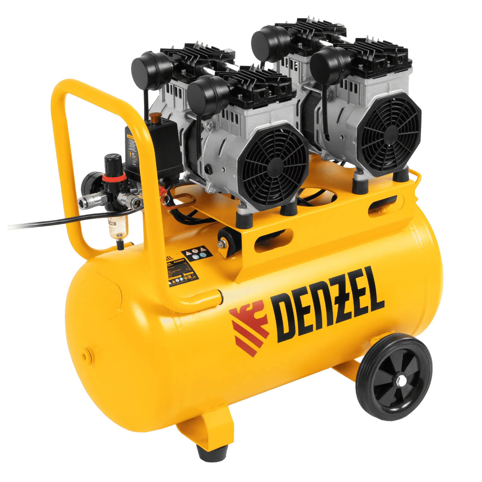 58031 Компрессор безмасляный, малошумный DENZEL DLS 2200/50, 2200 Вт, 2x1100, 50 л, 380 л/мин DENZEL