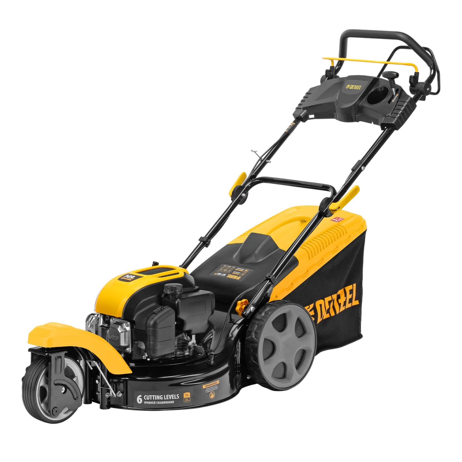 58810 Газонокосилка бензиновая DENZEL GLT-460SP-T, Trike 150 см3, 46 см, привод, панель, 60л DENZEL