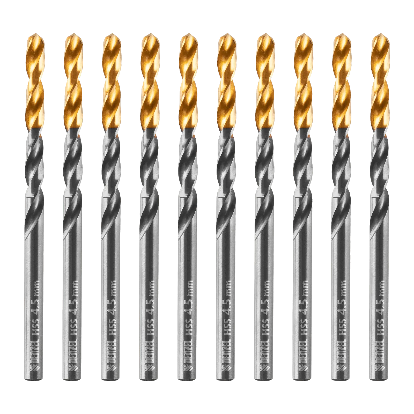 717211 Сверло по металлу DENZEL 4,5 мм, HSS-Tin, Golden Tip, 10 шт. DENZEL