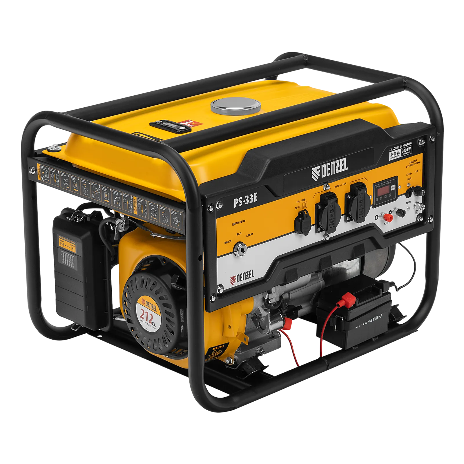 94537 Генератор бензиновый DENZEL PS-33E, 3.3 кВт, 230В, 15 л, электростартер DENZEL