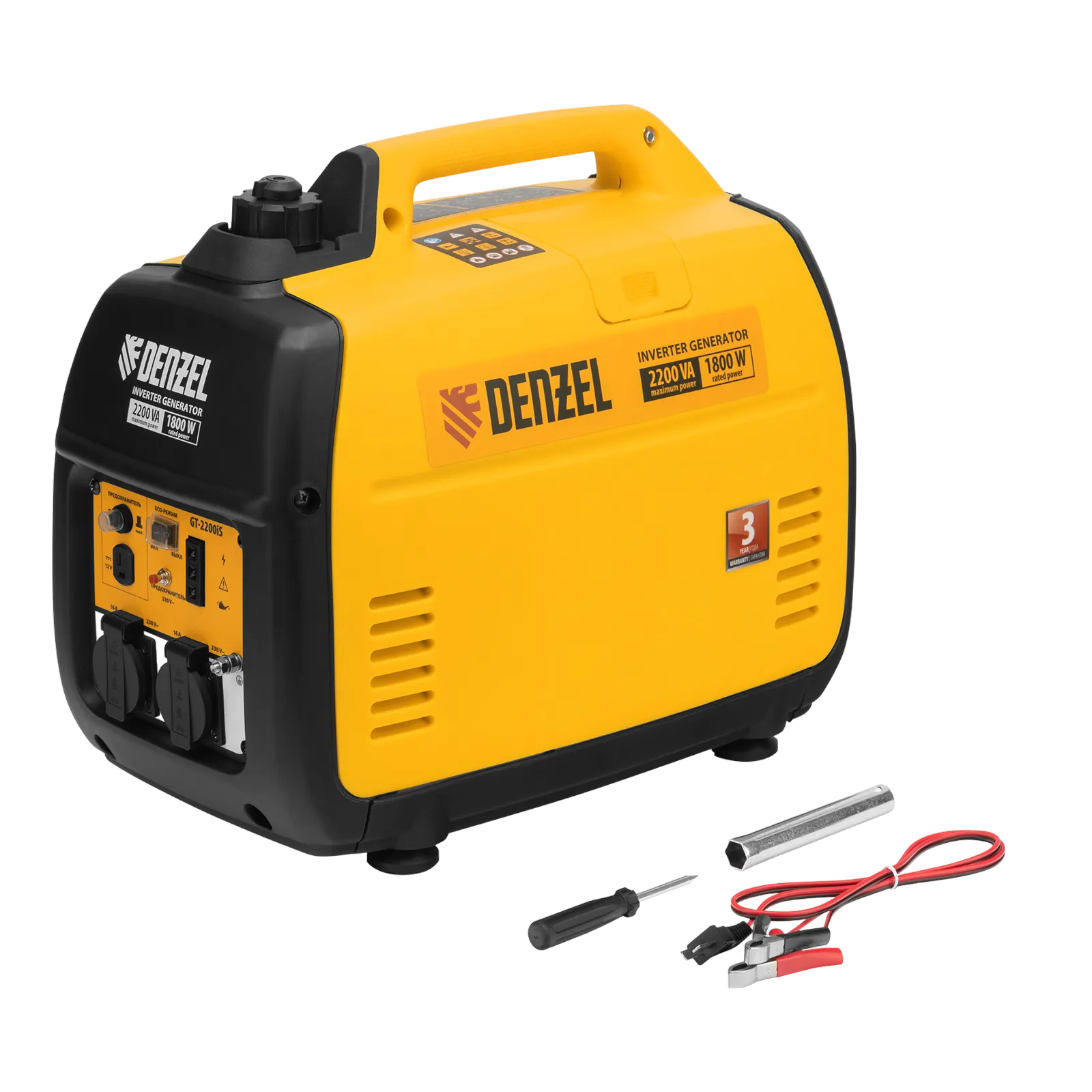 94702 Инверторный генератор DENZEL GT-2200iS, 2.2 кВт, 230 В, бак 4 л, ручной старт DENZEL