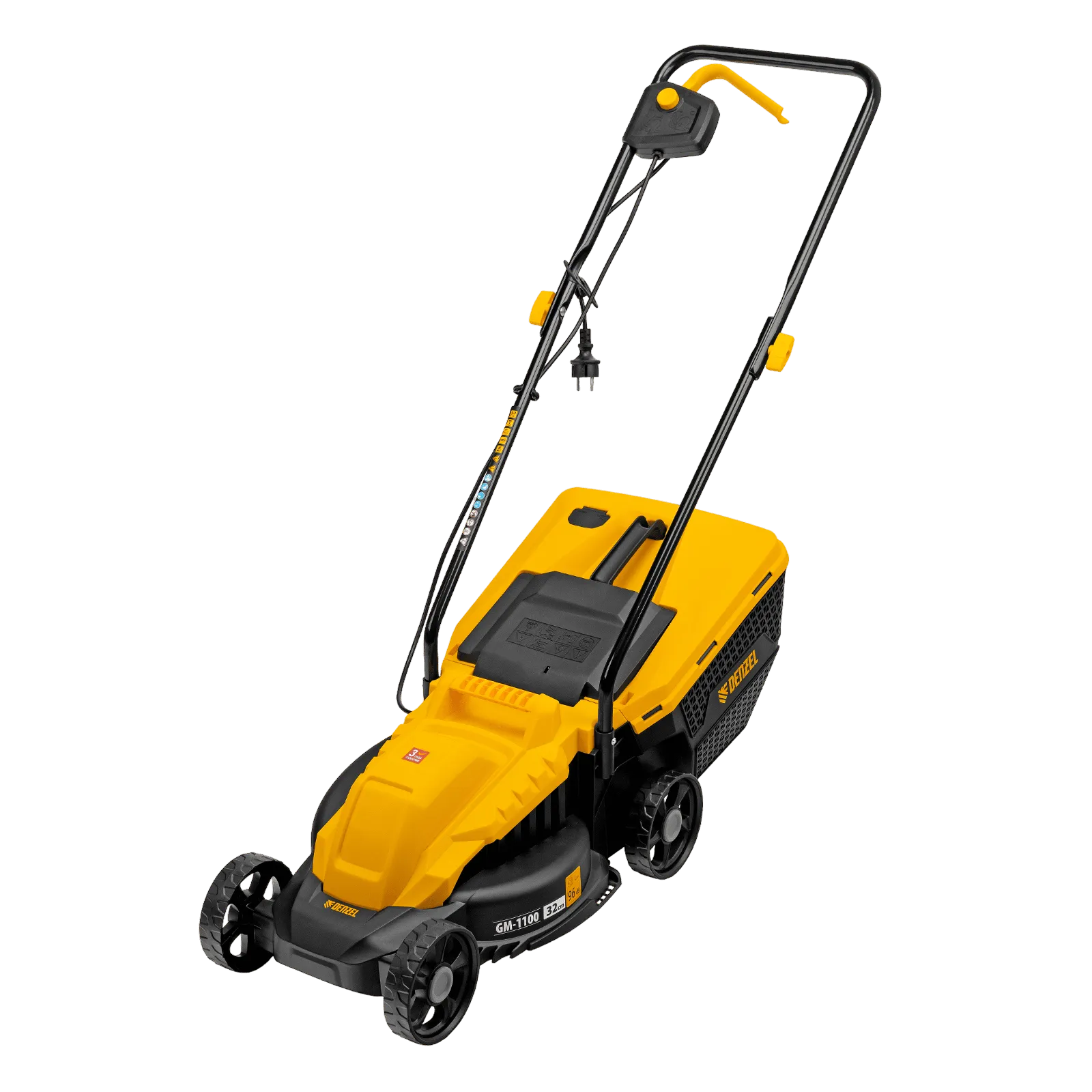 96626 Газонокосилка электрическая DENZEL GM-1100, 1100 Вт, шир. 32 см, 3 уров., травосб. 30 л DENZEL